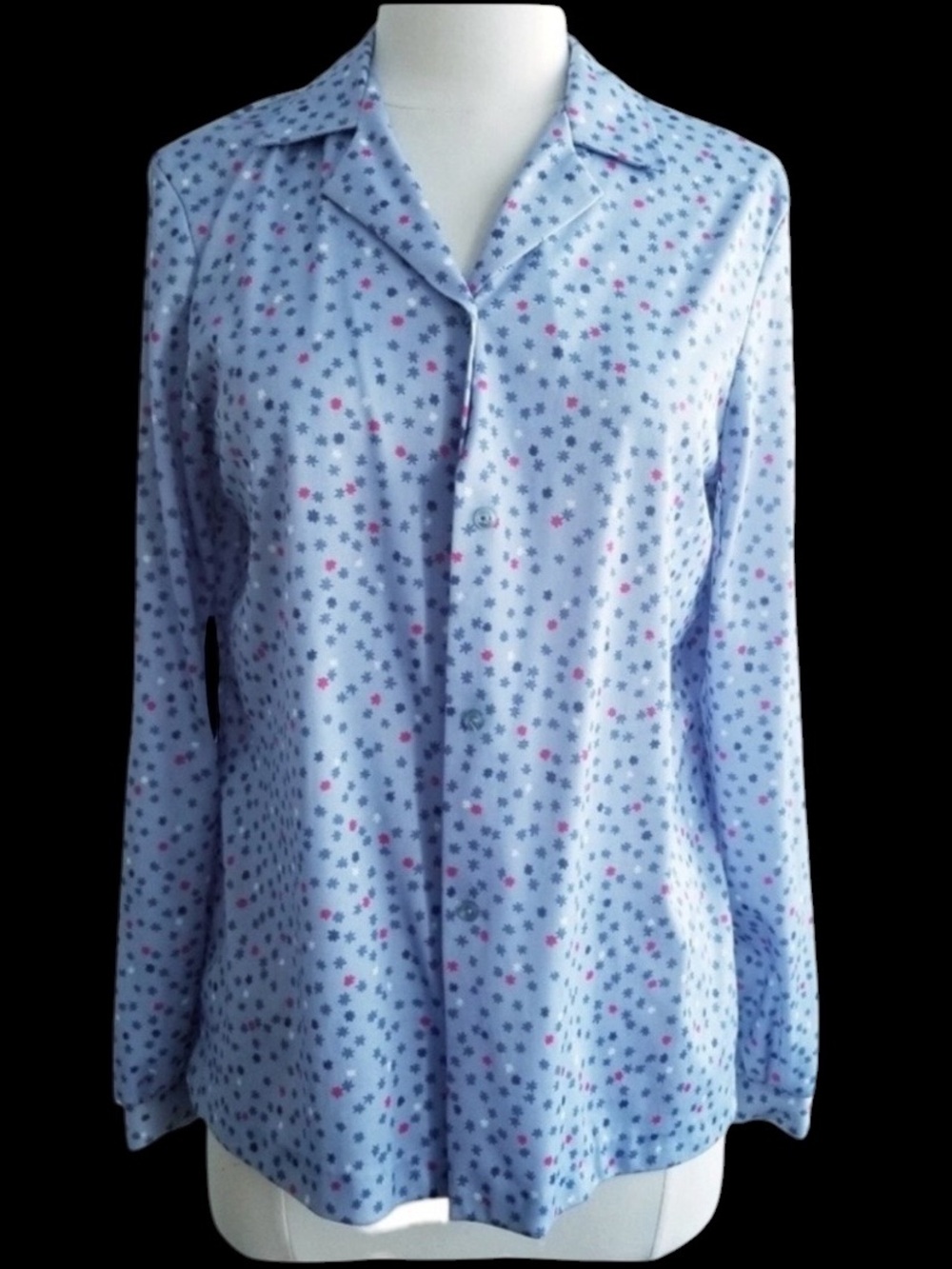 1970s Jack Winter Blue Poly, Button Down Blouse